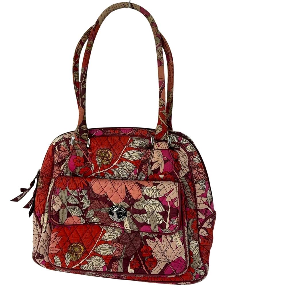 Vera Bradley Floral Quilted Bowler Satchel Bag Red Multicolor
